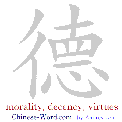 Chinese symbol 德 morality, decency writing strokes animation